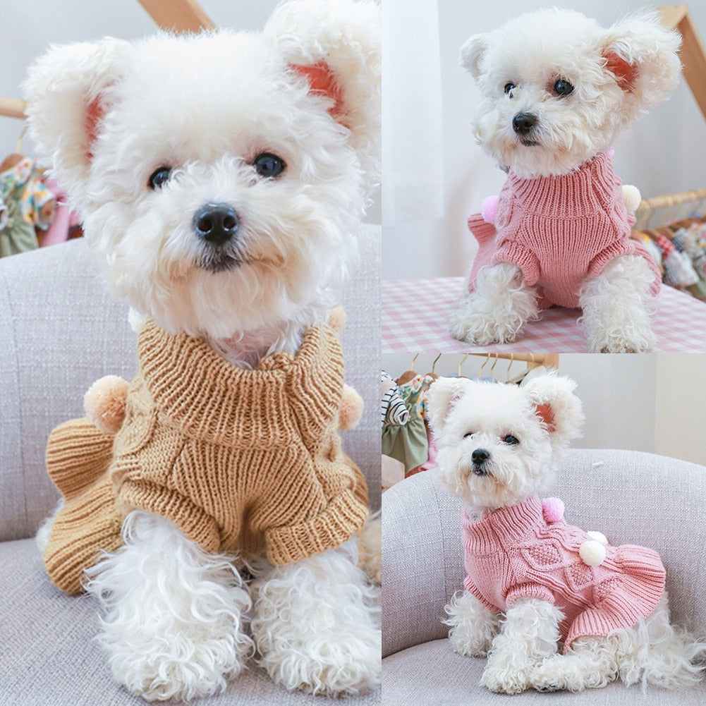 Tricot Pompom Dress | For Dogs and Cats