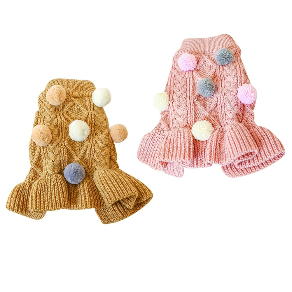 Tricot Pompom Dress | For Dogs and Cats